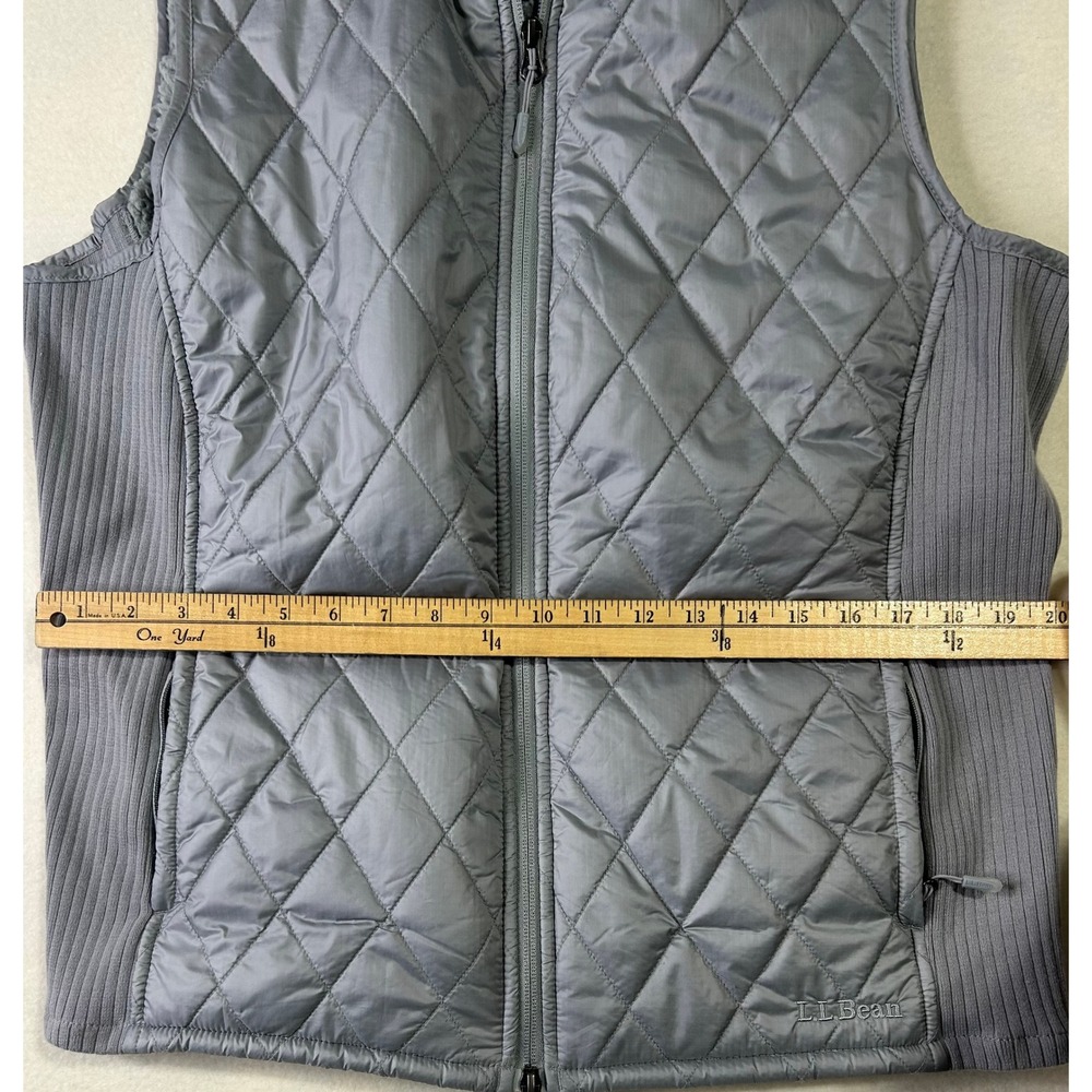 LL Bean Womens Quilted Vest Gray Sherpa Lined Full Zip Ribbed Side Panels - Picture 4 of 5